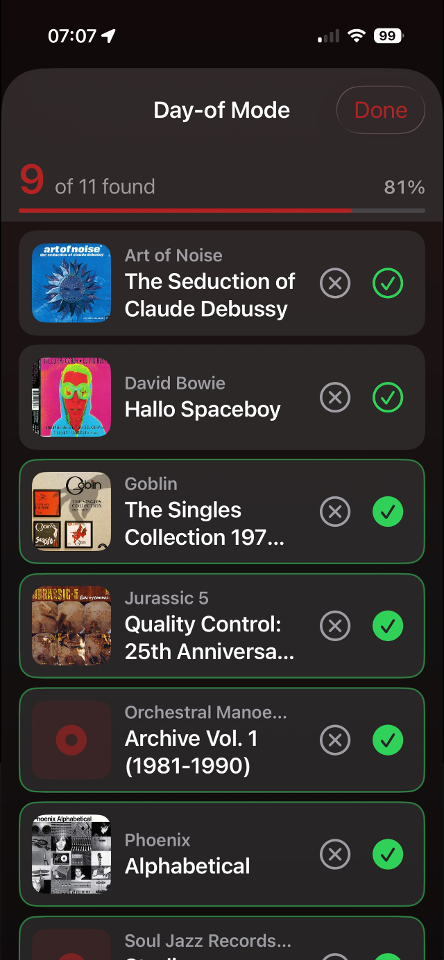 Day of mode with progress bar showing 9 of 11 found